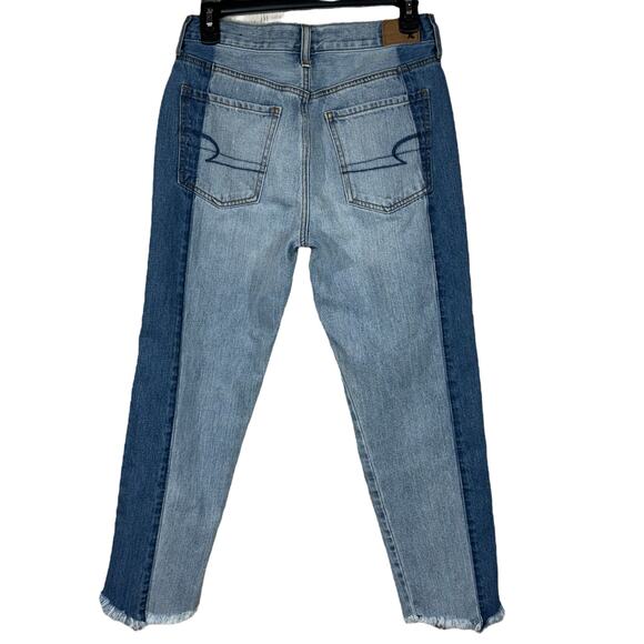 American Eagle SZ 6 Vintage Hi-Rise Cropped Jeans Button-Fly Two-Tone Chewed Hem - Picture 4 of 11
